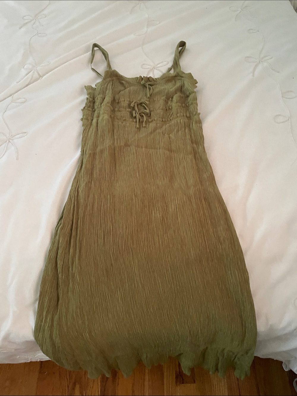 Blu Pepper Olive Green Crinkled Spaghetti Strap Dress